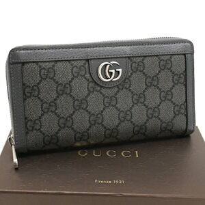 Gucci Zip Around Wallet Ophidia GG Supreme Canvas Gray Black